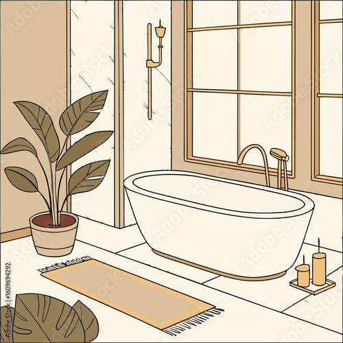 Elegant modern bathroom interior featuring a freestanding bathtub and luxurious design elements