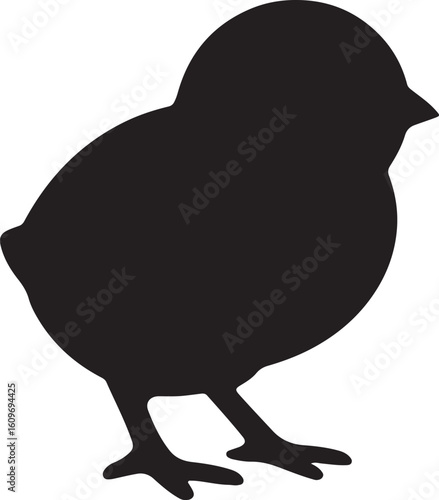 Cute Baby Chick Silhouette Vector Illustration - Black Outline