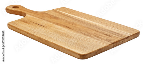 Natural wood kitchen cutting board for chopping and serving food preparation tools with handle