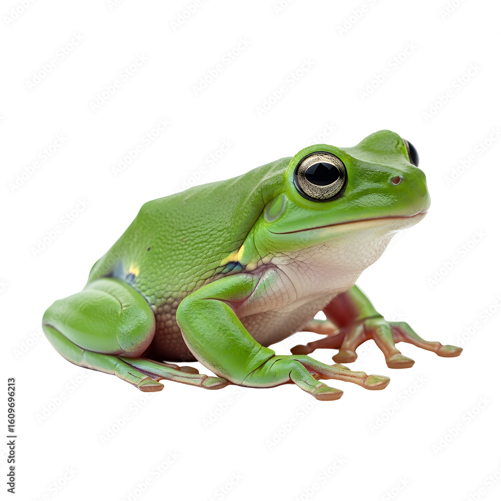 Obraz premium Green tree frog against black background