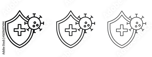 Shield virus icon linear style sign for mobile concept and web design.