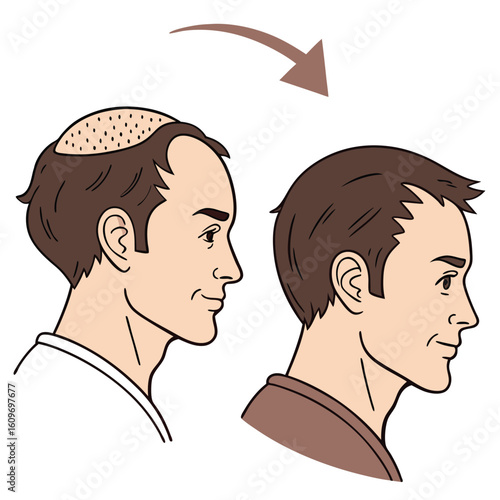 Hair Loss Treatment Before and After Illustration Showing Male Pattern Baldness