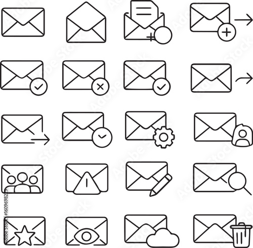 Email Icons Set of Envelope Symbols Actions and States Containing mail lettervector icon set