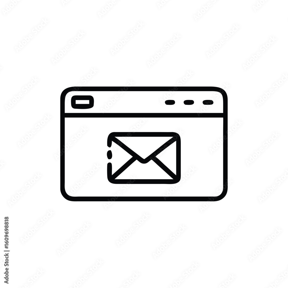 Outline email notification window with envelope icon alert message Outline email notification window with envelope icon alert message