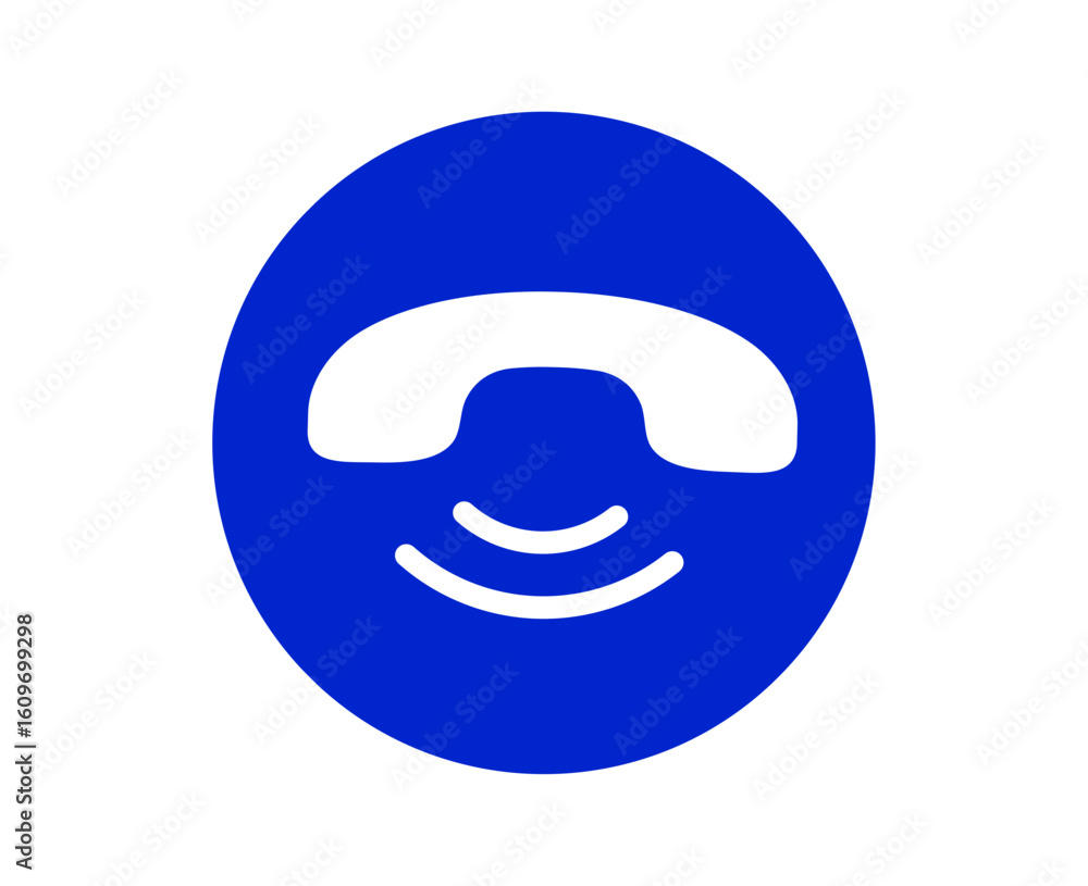 Obraz premium A blue button featuring a happy cartoon smiley face icon