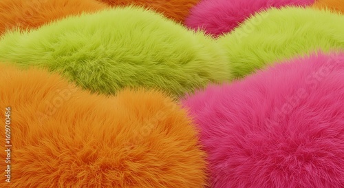 Vibrant Fur Texture in Pink Orange and Green Colorful Fluffy Abstract Background for Creative Designs and Modern Decor