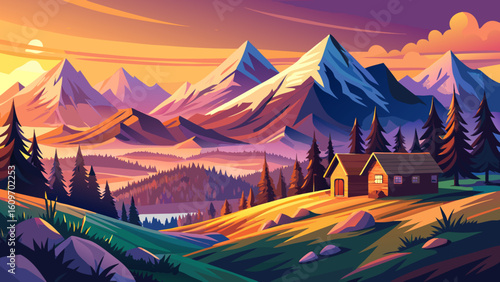 Beautiful spring sunset at Tatra mountains in Poland - panorama
