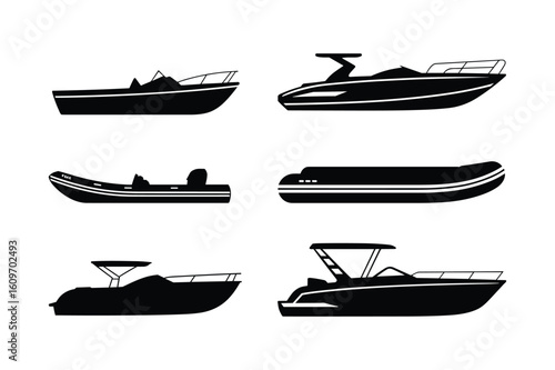 Black boat silhouettes with white accents watercraft vessel