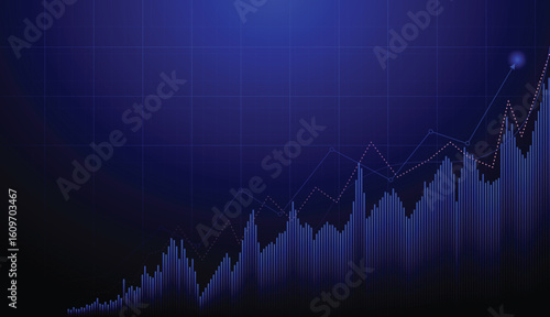 stock market graph chart. illustration investment trading graph chart vector on blue background.