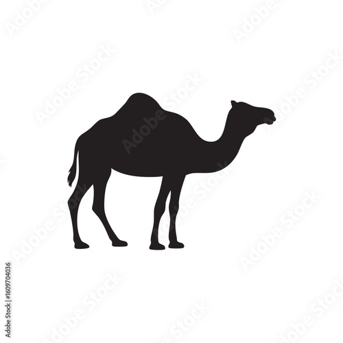 Black camel silhouette profile view dromedary animal