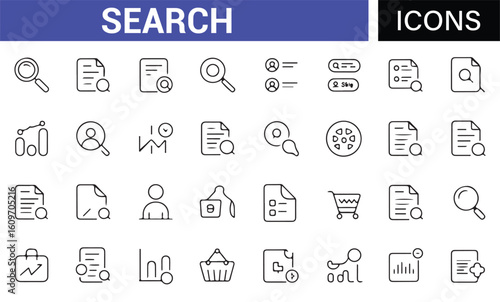 Collection of Search Icons for Document, File, and Information Lookup