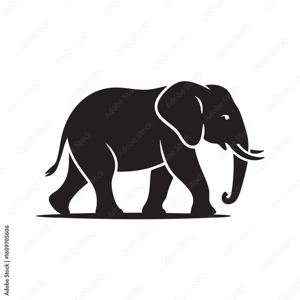 Obraz premium Black elephant walking side profile vector illustration animal wildlife