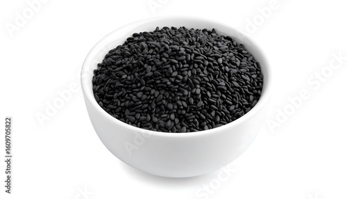 Black sesame seeds in a white bowl