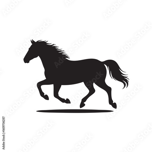 Black horse galloping silhouette with flowing mane and tail running