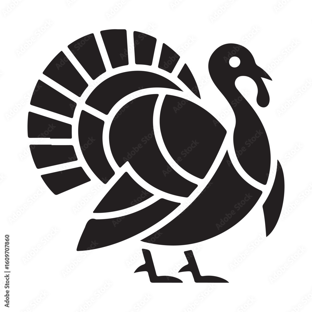 A stylized black silhouette of a turkey with detailed tail feathers A stylized black silhouette of a turkey with detailed tail feathers