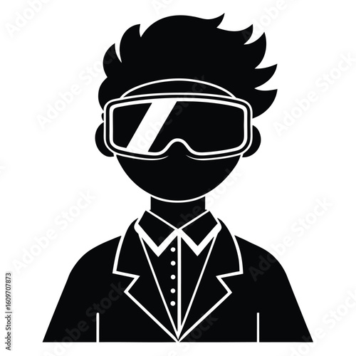 Silhouette of a person wearing vr goggles and a blazer representing virtual reality technology
