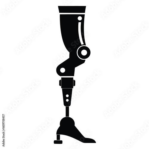 Silhouette of a prosthetic leg depicting modern mobility and medical technology isolated on a white background