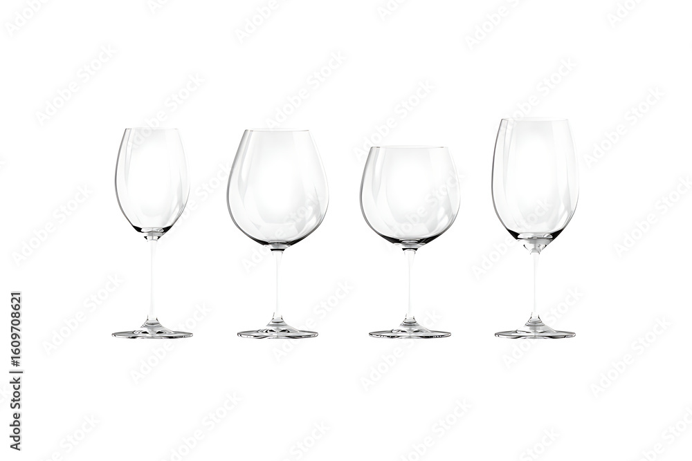 Four empty wine glasses isolated on transparent background Four empty wine glasses isolated on transparent background