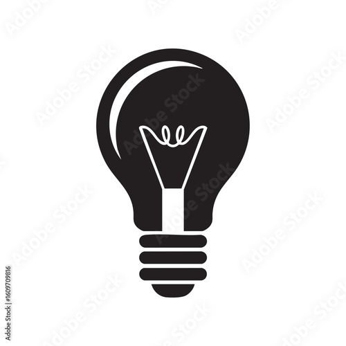 Black silhouette of a light bulb with visible filament vector icon