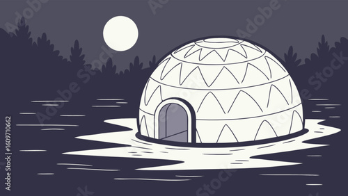 Igloo in arctic landscape vector illustration snow house winter scene eskimo dwelling traditional shelter 100