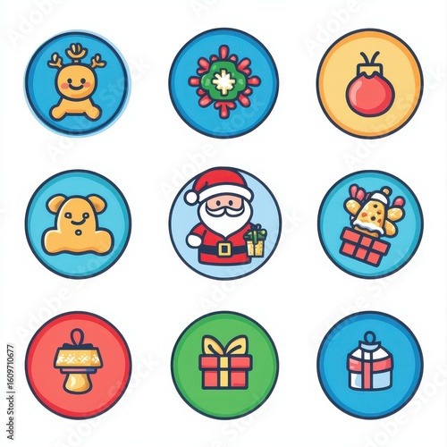 Colorful Christmas Icons in Cute Set for Festive Designs