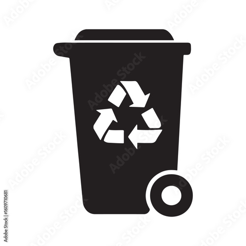 Recycle Bin Silhouette Icon with Eco Symbol Vector Illustration

