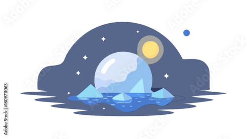 Iceberg arctic landscape with moon and stars vector illustration climate change global warming concept art
