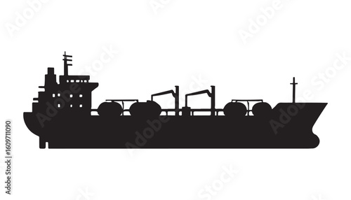 cargo ship silhouette vector icon isolated on sea background
