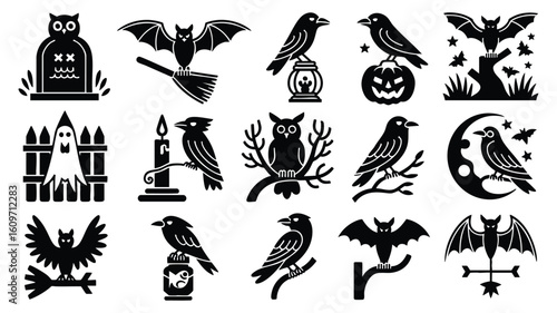 Halloween Icons Bats Crows and Haunted Houses Perfect for Your Projects