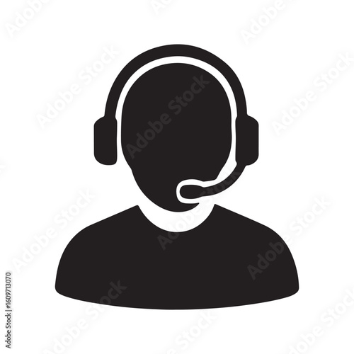 Customer Support Icon with Headset Silhouette Call Center Vector Illustration

