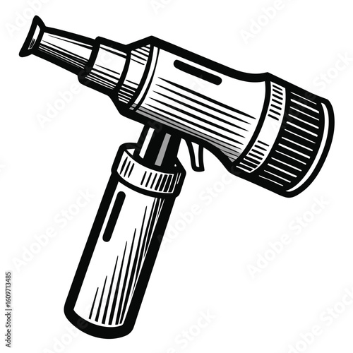 Monochrome Otoscope Medical Tool Illustration for Healthcare Professionals and Educational Resources Regarding Ear Examinations and Diagnostics