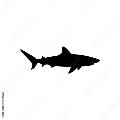 Blacktip reef shark silhouette vector flat illustration on white background.
