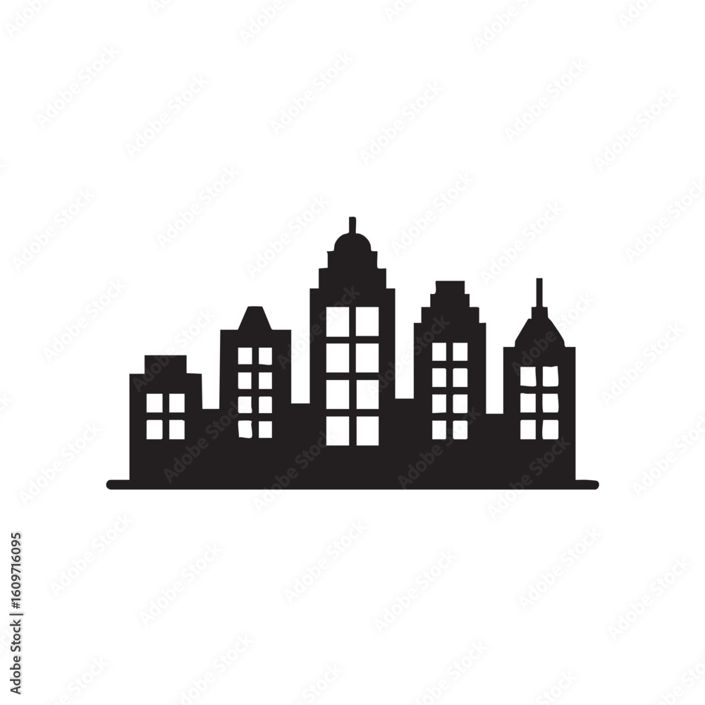 Fototapeta premium Diverse city buildings with window patterns cityscape silhouette