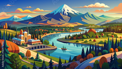 very Beautiful Bend , Oregon with Deschutes River panorama