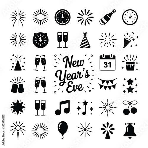 New Years Eve Celebration Icons party holiday