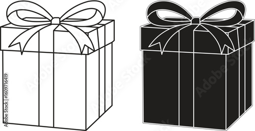  Package Icon – Minimalist Gift Box Vector with Ribbon, Surprise Present Symbol, Wrapped Hamper Illustration for Branding, Marketing, Festive Packaging and Promotions