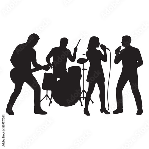 Band Silhouette – Music Group Performing with Instruments

