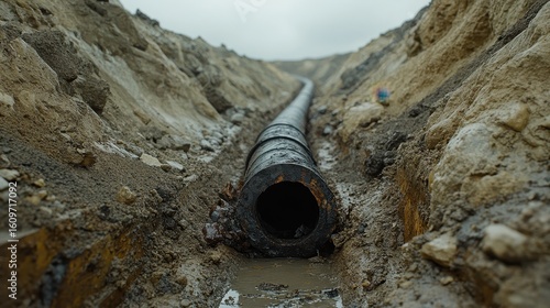 Wallpaper Mural Rusty Pipe in Construction Site Surrounded by Earth and Debris Torontodigital.ca
