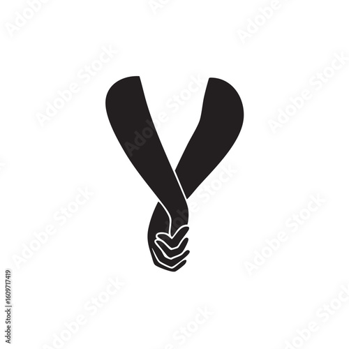 Intertwined hands reaching upwards holding connection