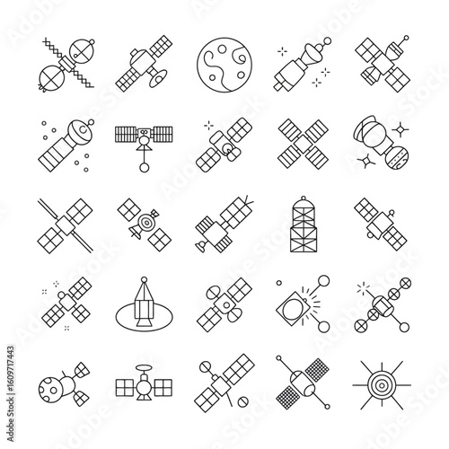 Spacecraft and celestial body icons satellite moon