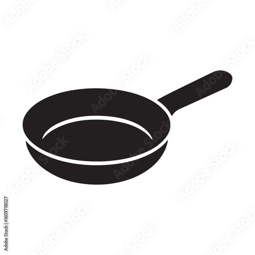 Frying pan isolated on white background cast iron skillet kitchen cookware utensil vector silhouette 
