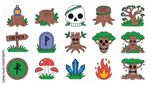 Tree Stumps Skulls Nature Icons Game Assets Design Elements