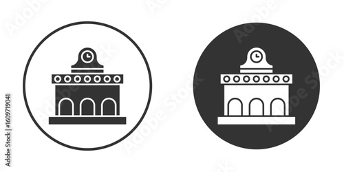 Train station building icon symbol sign in solid style.