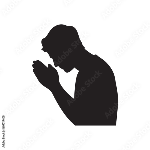 Man praying silhouette black vector icon
