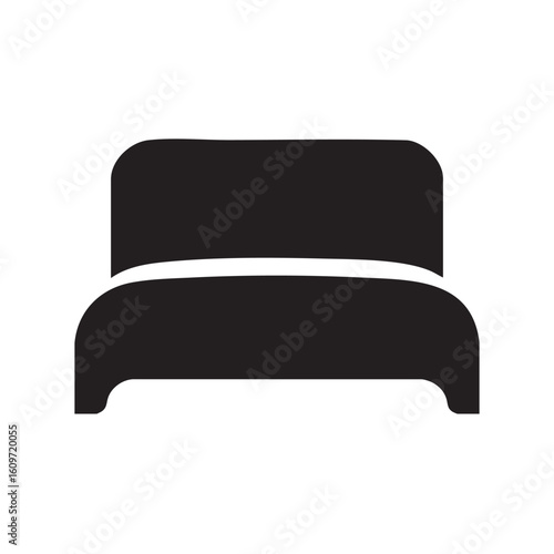 Minimalist black bed icon with rounded headboard and footboard vector illustration
