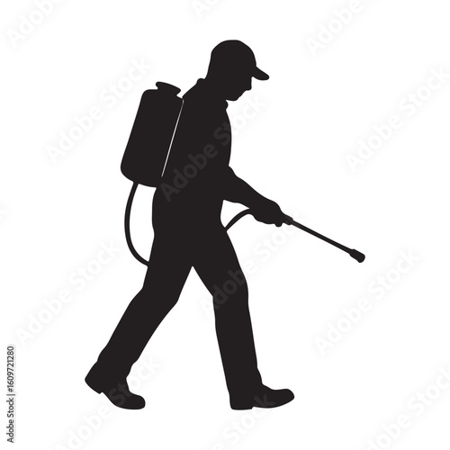 Silhouette of Man Spraying Herbicide on Weeds Vector Illustration
