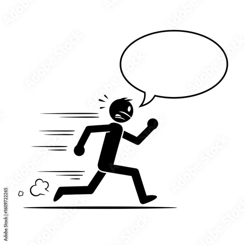 Anxious Stick Figure Running with Speech Bubble