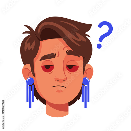 Confused Person with Tired Eyes and Dangle Earrings