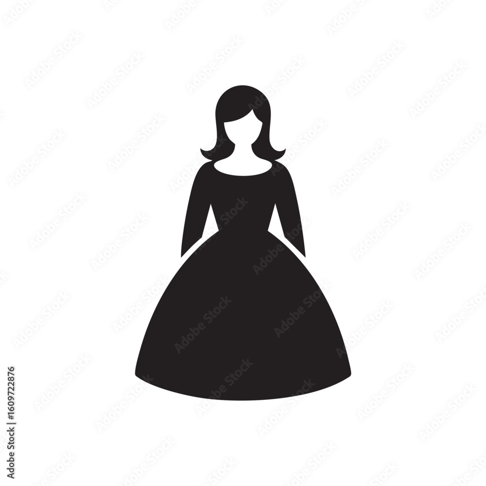 Woman in elegant black dress with flowing skirt and styled hair female person Woman in elegant black dress with flowing skirt and styled hair female person