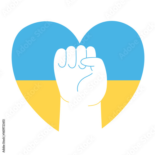 Hand over heart concept. War in Ukraine, russian agression. Stop war sign, heart power Ukrainian flag vector illustration